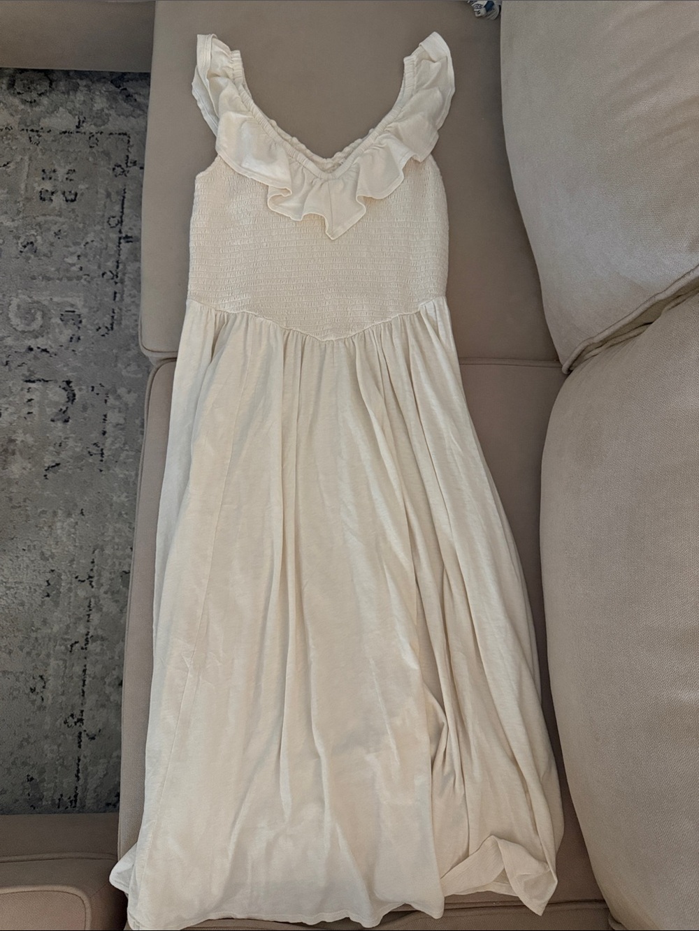 American Eagle Outfitters Cream Ruffle Maxi Dress